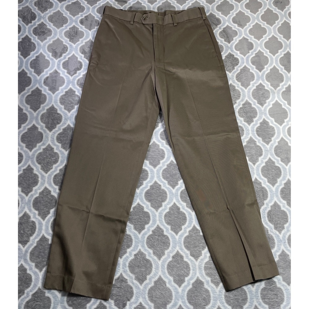 Perry Ellis Portfolio Dress Pants Mens 32x30 Brown Flat Front No Iron Cotton